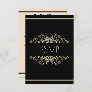 Elegant Black and Gold Wedding RSVP Card