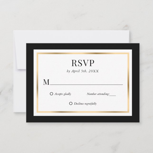 Elegant Black and Gold Wedding RSVP Card (Front)