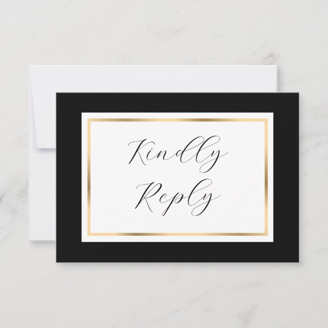 Elegant Black and Gold Wedding RSVP Card (Front)