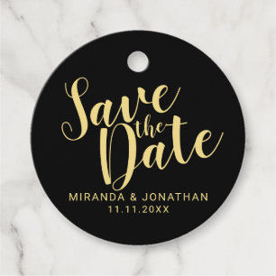 Elegant Black and Gold Wedding Save the Date Favour Tags