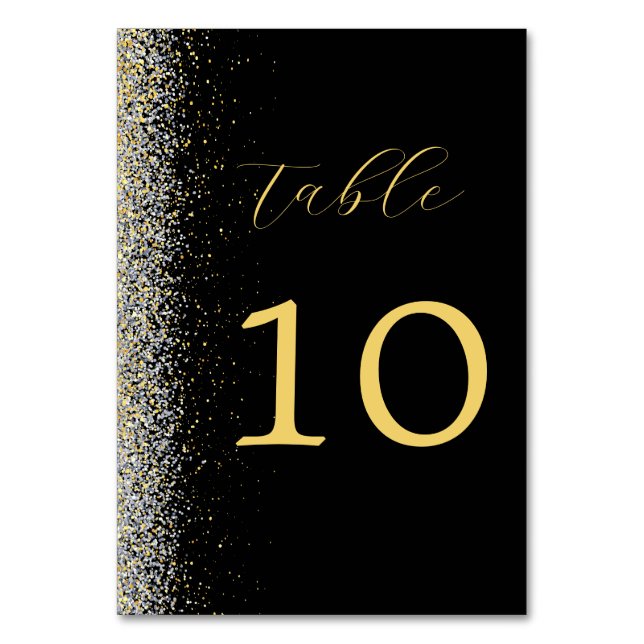 Elegant Black And Gold Wedding Table Number (Front)