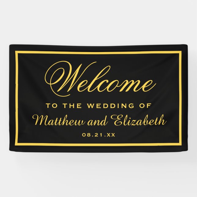 Elegant Black and Gold Wedding Welcome Banner (Horizontal)
