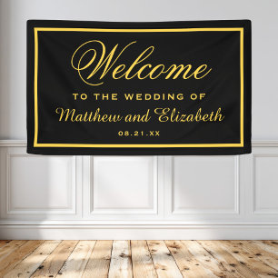 Elegant Black and Gold Wedding Welcome Banner