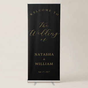 Elegant Black and Gold Wedding Welcome Retractable Banner