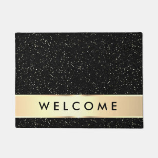 Elegant Black And Gold Welcome Doormat