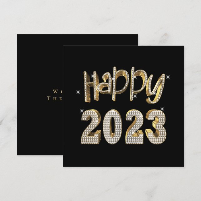 Elegant Black and Gold White Diamonds Happy 2023 Holiday Card (Front/Back)