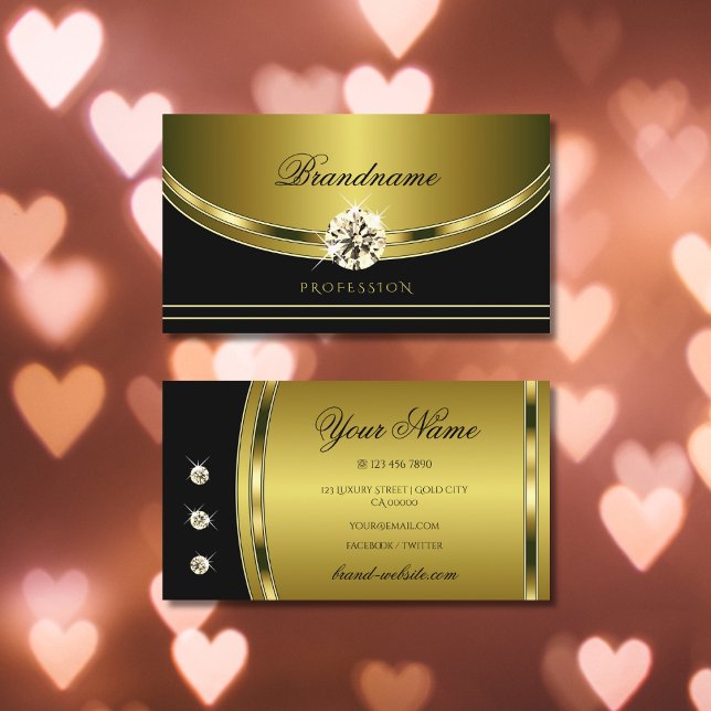 Elegant Black and Gold with Luxurious Rhinestones Business Card (Creator Uploaded)