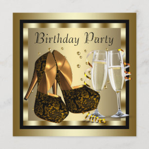 Elegant Black and Gold Womans Birthday Party Invitation