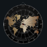 Elegant Black and Gold World Map  Monogram Name Dartboard<br><div class="desc">Elegant Black Honeymoon fund World Map</div>