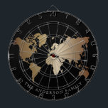 Elegant Black and Gold World Map  Monogram Name Dartboard<br><div class="desc">Elegant Black Honeymoon fund World Map</div>