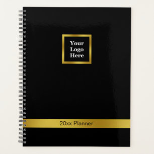 Elegant Black and Gold Your Logo Here 2025 Planner