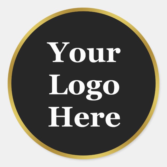Elegant Black and Gold Your Logo Here Template Classic Round Sticker (Front)