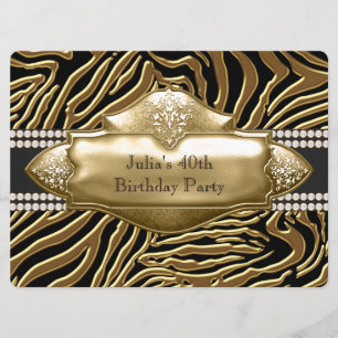 Elegant Black and Gold Zebra Birthday Party Invitation
