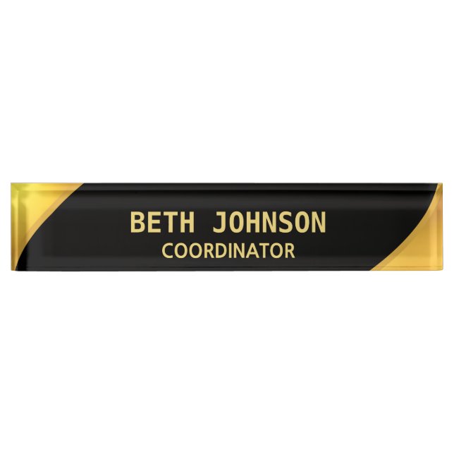 Elegant Black and Golden Desk Name Plate (Front)