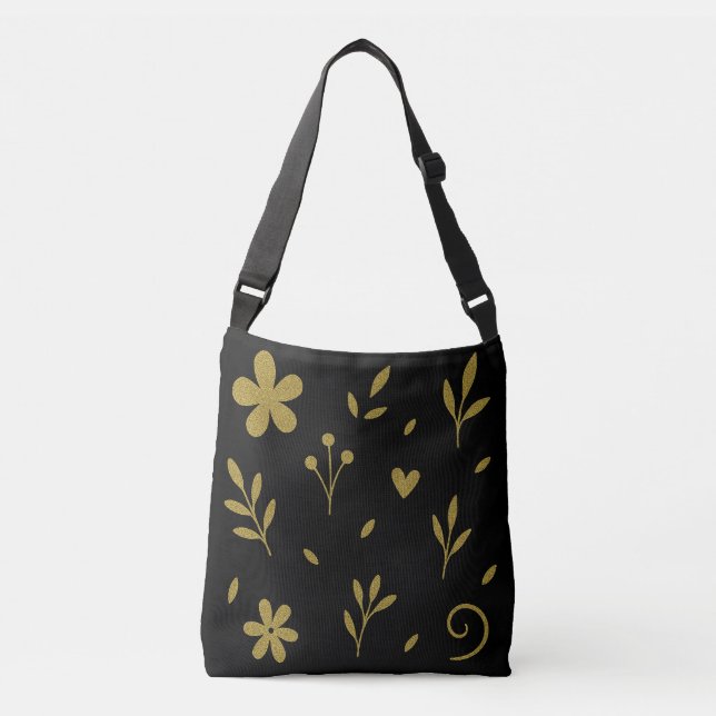 Elegant black and golden floral crossbody bag (Front)