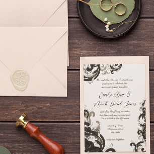 Elegant Black and Gray Swirl Wedding Invitation