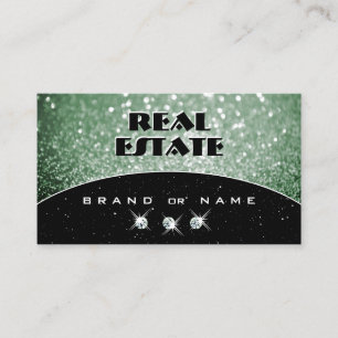 Elegant Black and Green Sparkle Glitter Diamonds Business Card