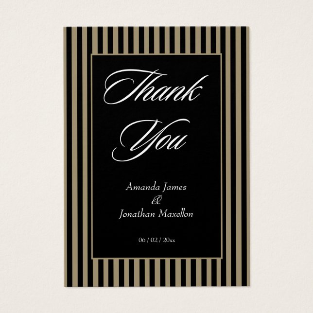 Elegant Black and Green Stripes Thank You Card (Front)