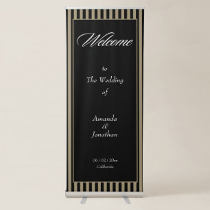 Elegant Black and Green Stripes Wedding Welcome Retractable Banner
