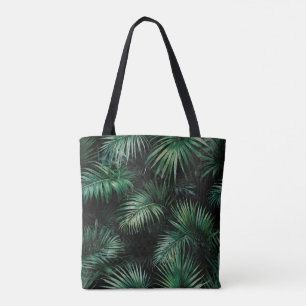Elegant black and green Tropical Palm Leaves Tote Bag