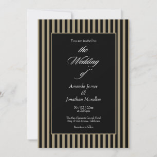 Elegant Black and Green Vertical Stripes Wedding Invitation