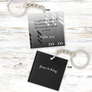 Elegant Black and Grey Abstract Bible Verse Art Key Ring