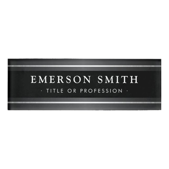 Elegant black and grey modern name tag (Front)