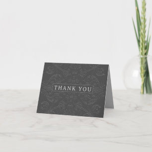 Elegant Black and Grey Ornate Wedding Thank You Card