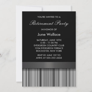 Elegant Black and Grey Stripe Retirement Party Invitation