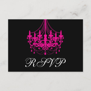 Elegant Black and Hot Pink Chandelier RSVP Card