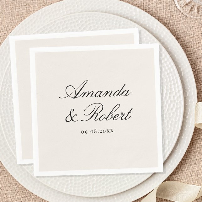 Elegant Black and Ivory Calligraphy Wedding Napkin (Creator Uploaded)