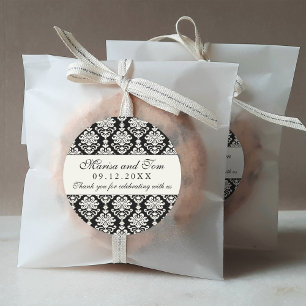 Elegant Black and Ivory Damask Wedding Classic Round Sticker