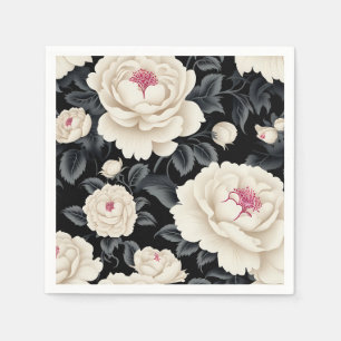 Elegant Black And Ivory Floral Napkin