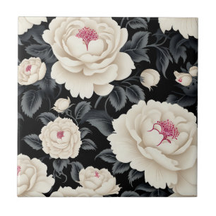 Elegant Black And Ivory Floral Tile
