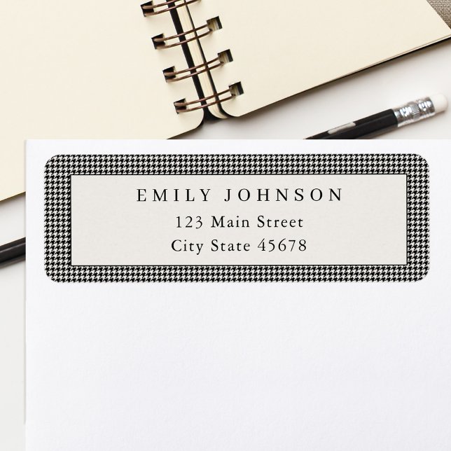 Elegant Black and Ivory Houndstooth Return Address (Creator Uploaded)