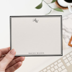 Elegant Black and Ivory Monogram Two Border Card