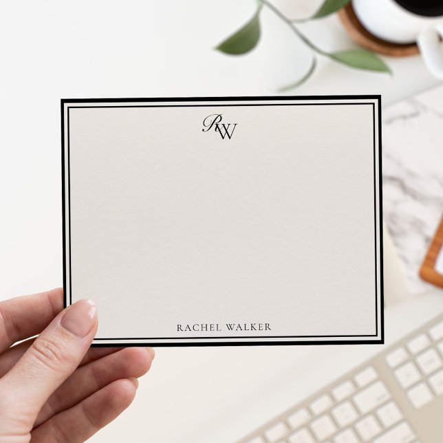 Elegant Black and Ivory Monogram Two Border Card (Creator Uploaded)