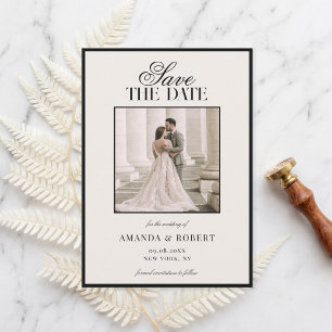 Elegant Black and Ivory Old Money Photo Wedding Save The Date
