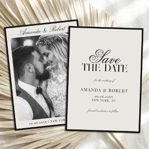 Elegant Black and Ivory Old Money Photo Wedding Save The Date