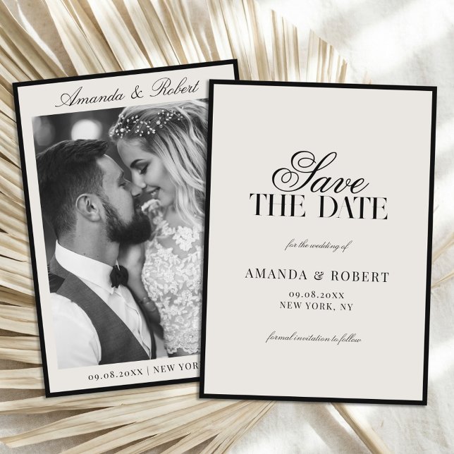 Elegant Black and Ivory Old Money Photo Wedding Save The Date (Creator Uploaded)