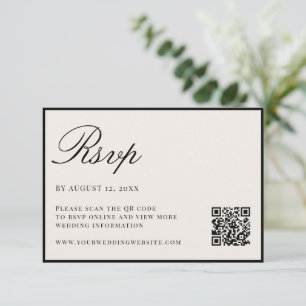 Elegant Black and Ivory Old Money QR Code Wedding RSVP Card