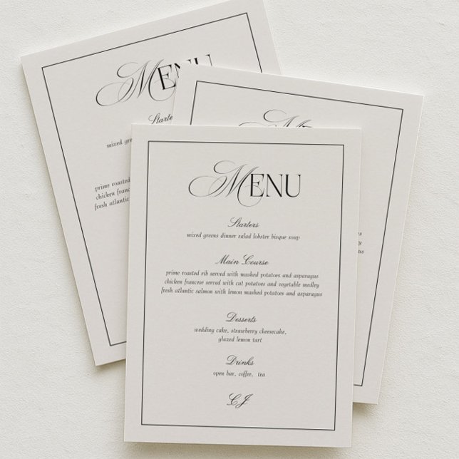 Elegant Black and Ivory Wedding Menu Card (Creator Uploaded)
