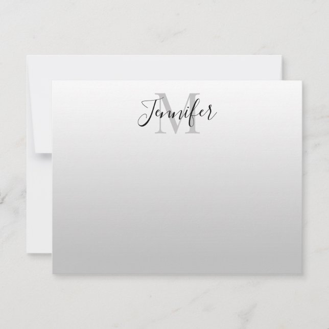 Elegant Black and Light Grey Ombre Monogram Card (Front)