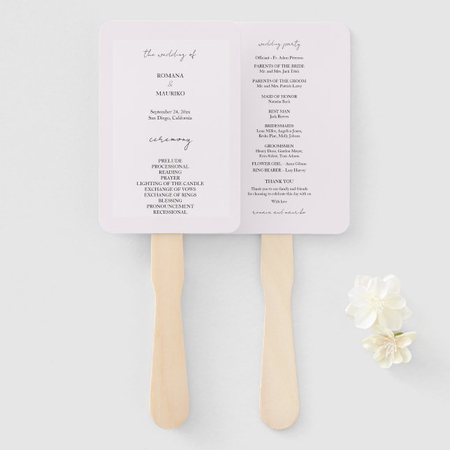 Elegant Black and Lilac Minimalist Hand Fan (Front and Back)