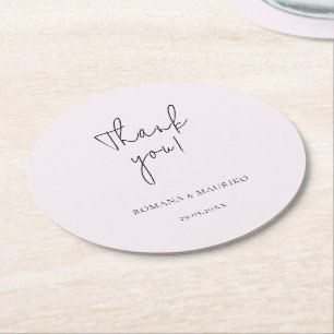 Elegant Black And Lilac Minimalist Round Paper Coaster