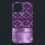 Elegant Black And Metallic Purple Damasks & Lace C Case-Mate iPhone Case<br><div class="desc">Elegant ornate girly vintage floral damasks and lace in black and purple. Custom monogram.</div>