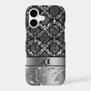 Elegant Black And Metallic Silver Damasks & Lace 2