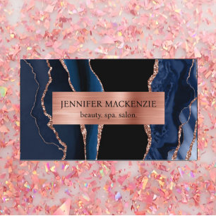 Elegant Black and Navy Blue Rose Gold Agate Luxury Business Card