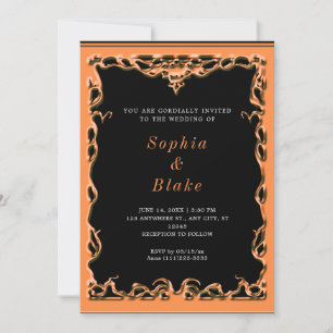 Elegant Black and Orange Art Deco Wedding Invitation