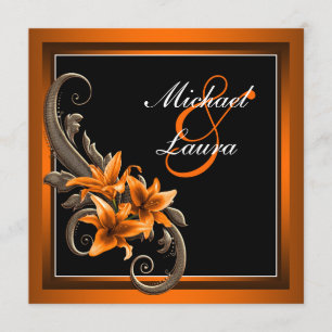 Elegant Black and Orange Asiatic Lily Wedding Invitation